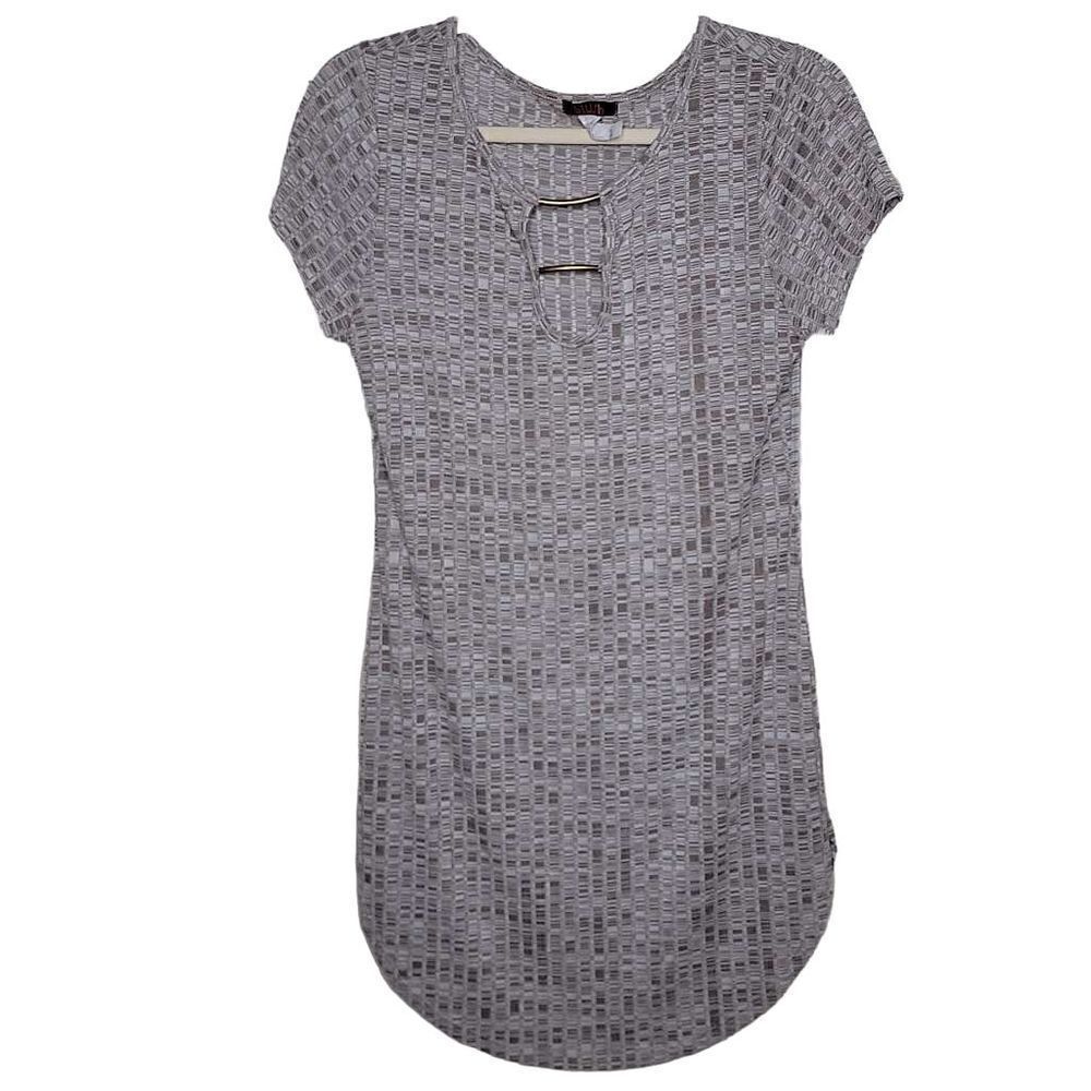 Blush Cutout Textured Short Sleeve Mini Dress Beige Brown Gold Size Large